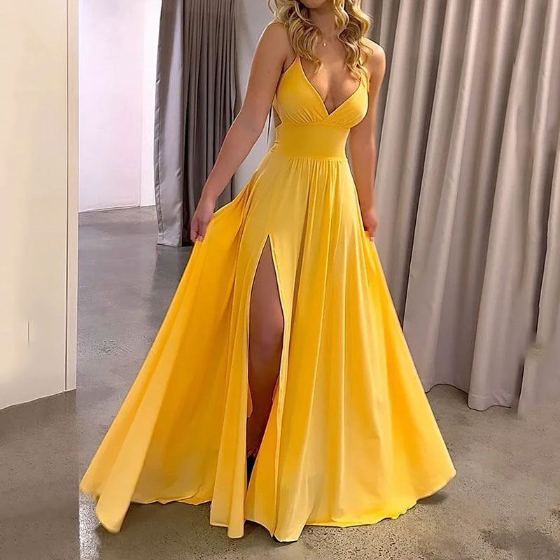 Summer Lace-Up Back Slit Long Dress