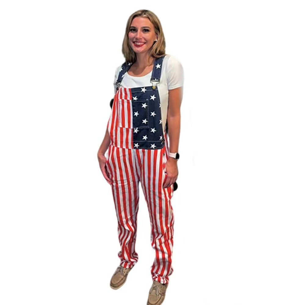 American Flag Couple's Overalls – 4th of July Denim Bib Pants