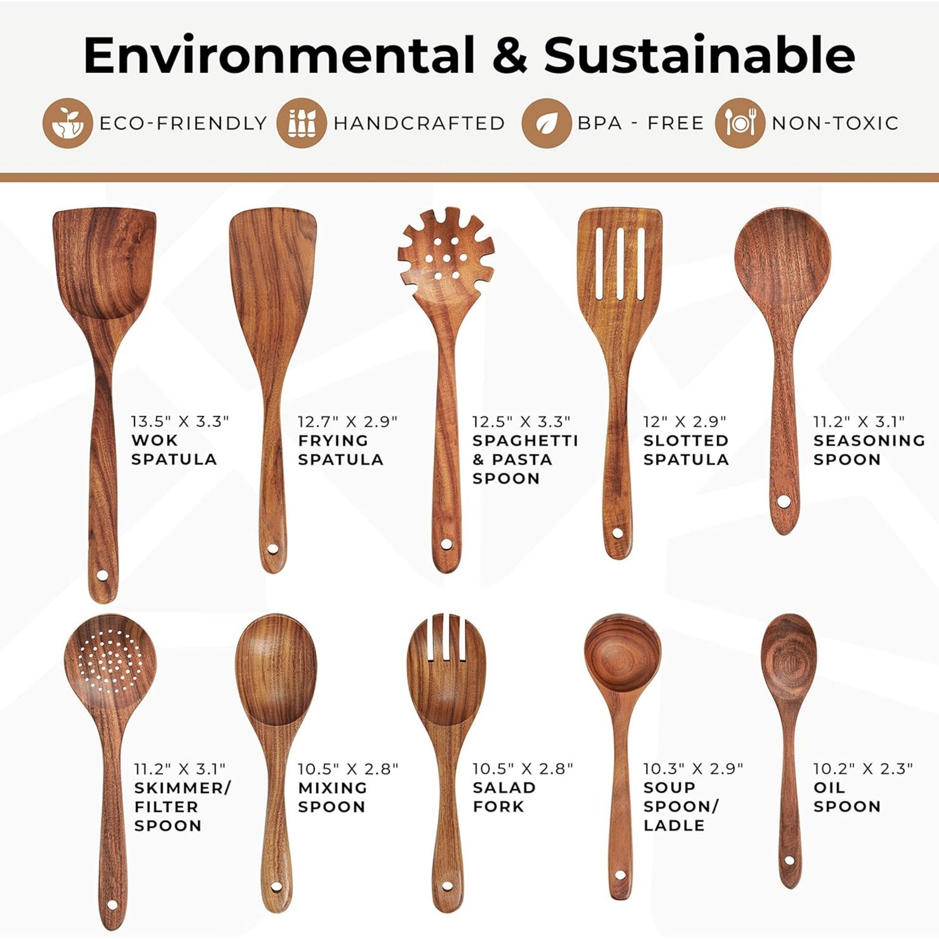 Acacia Wood Kitchen Utensil Set