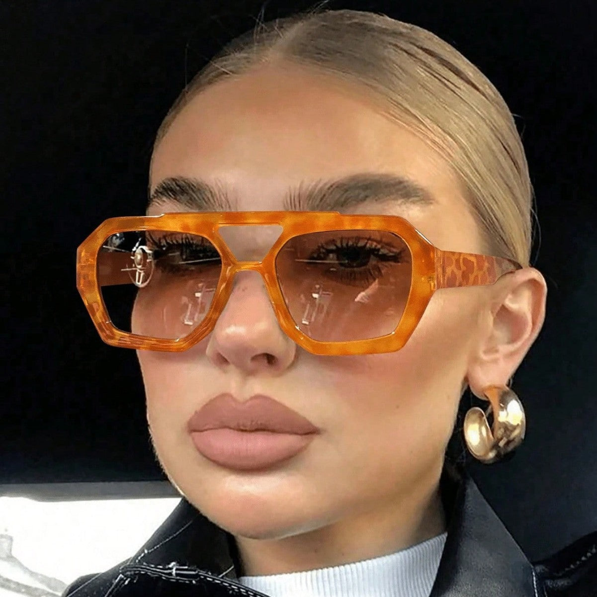 Retro Contrast Color Polygonal Sunglasses
