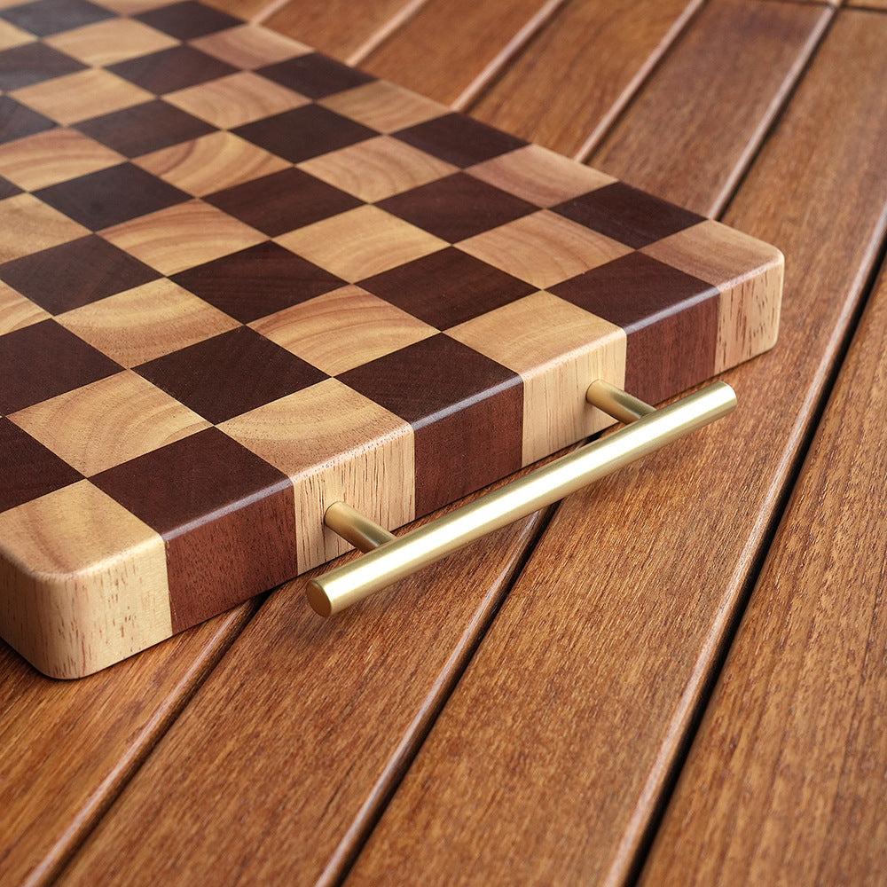 Wooden Checkerboard Cutting Board with Handle
