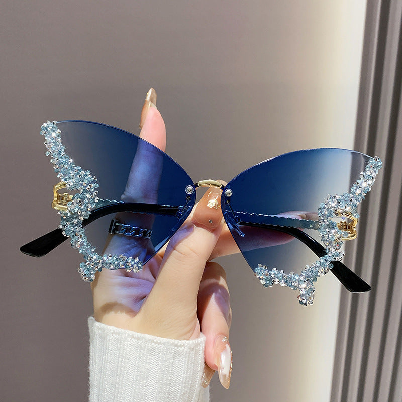 Butterfly Diamond Sunglasses – UV400 Protection, Oversized Metal Frame