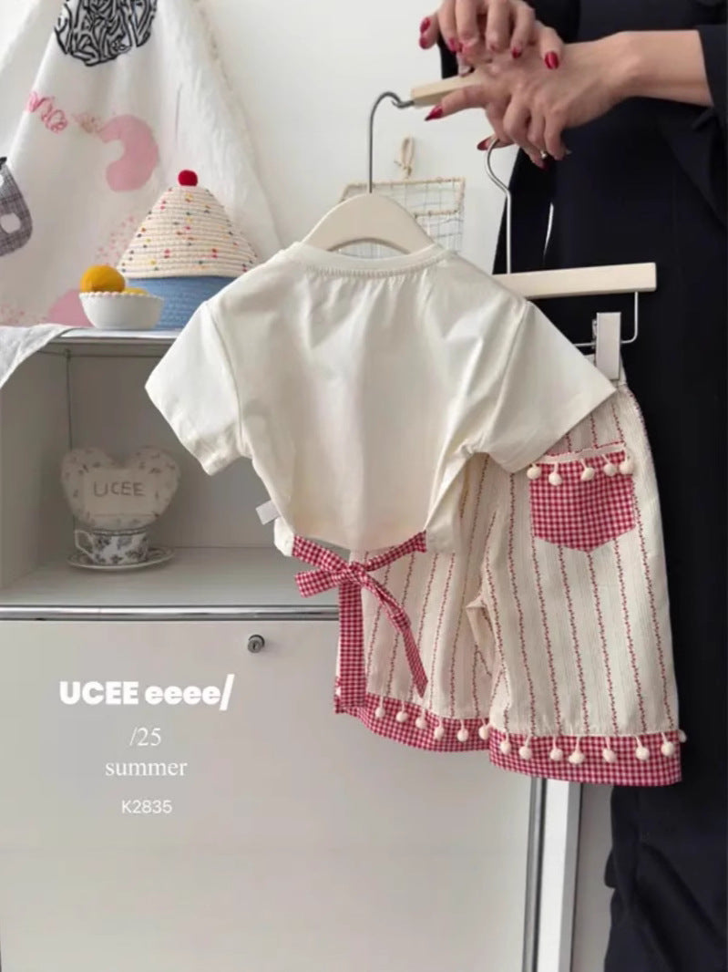 Girls Bow Print Short Sleeve Set