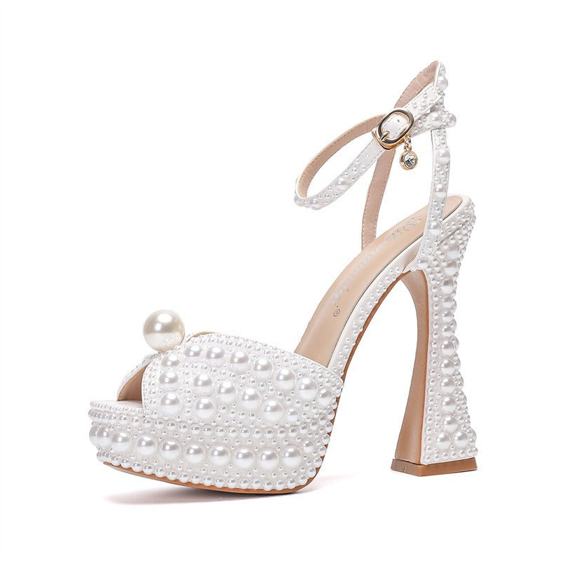 Rhinestone Pearl Womens Wedding Stiletto Heels