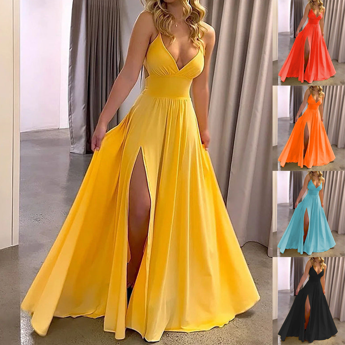 Summer Lace-Up Back Slit Long Dress