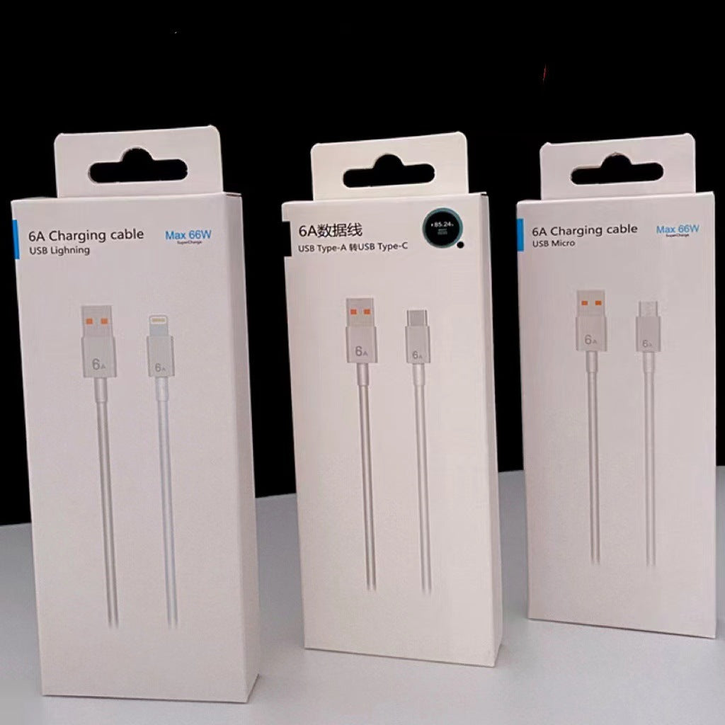 6A Fast Charging USB Cable — Type C & Lightning, Multiple Lengths