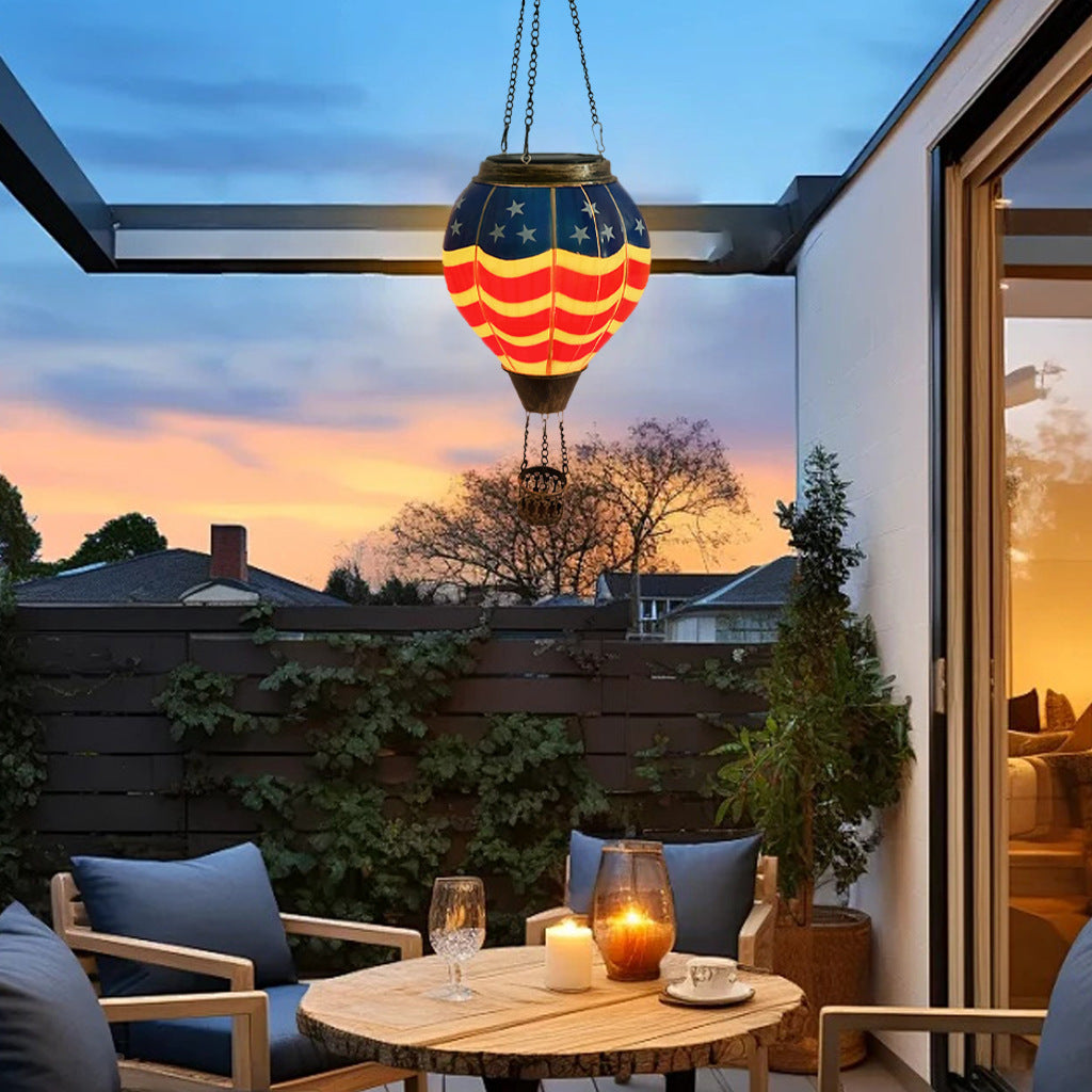 American Flag Hot Air Balloon Solar Lantern – Patriotic Outdoor Light