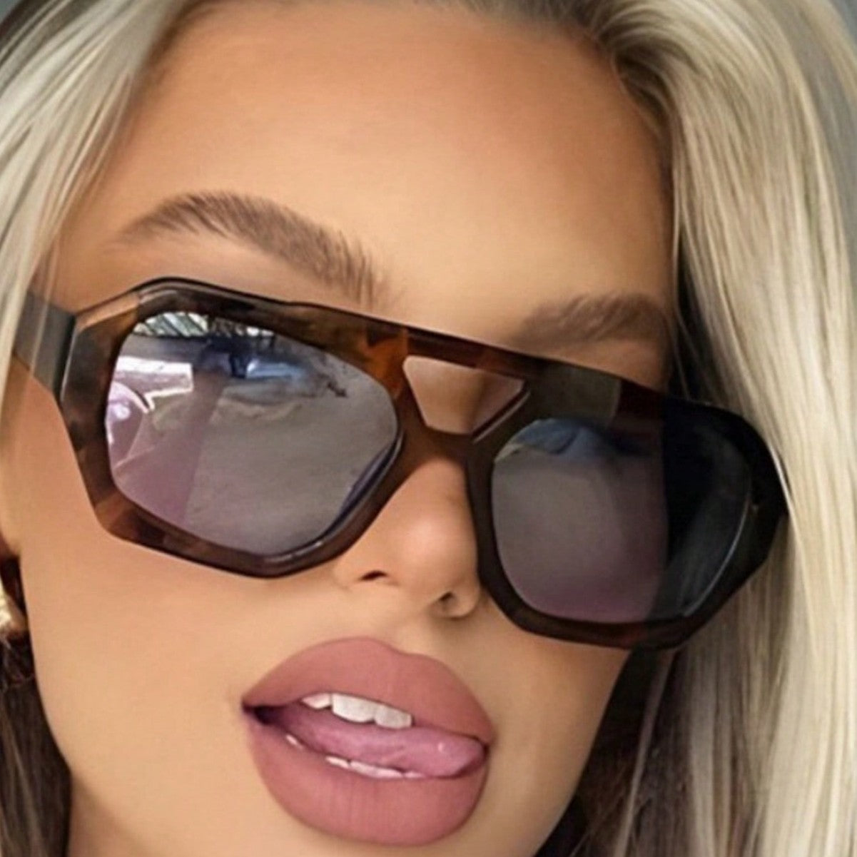 Retro Contrast Color Polygonal Sunglasses