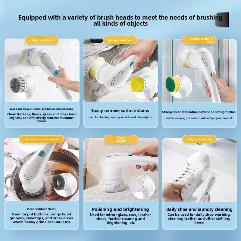 USB Rechargeable Handheld Electric Cleaning Brush with 5 Interchangeable Heads