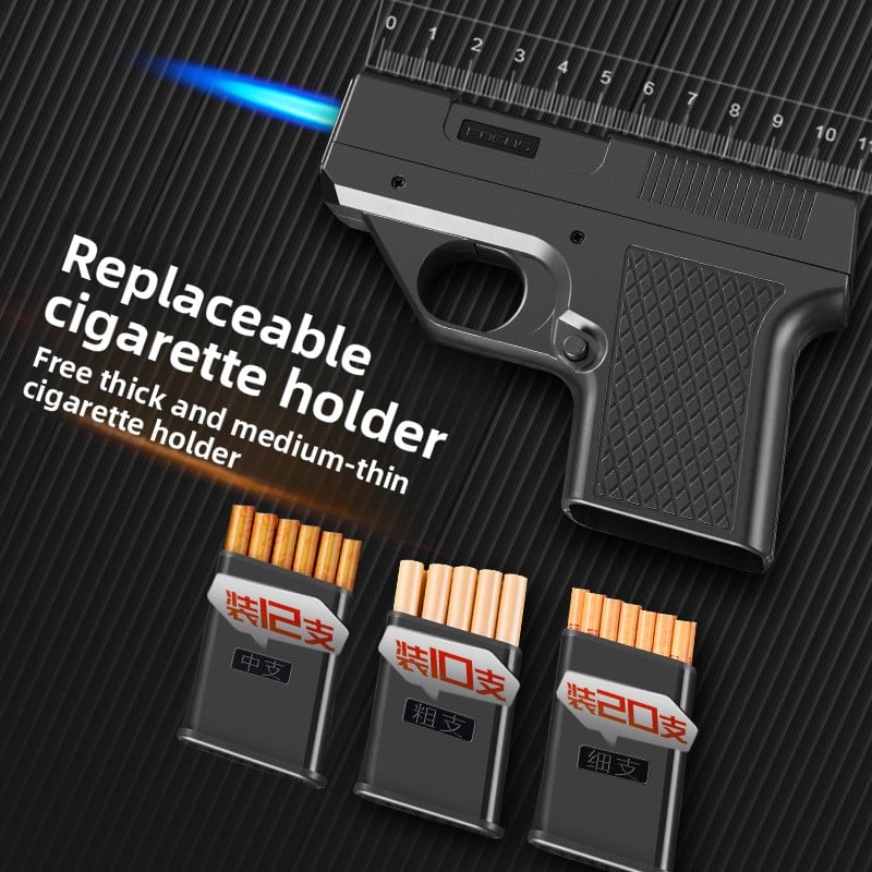 Gun Type Windproof Inflatable Lighter Cigarette Case