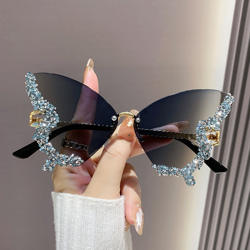 Butterfly Diamond Sunglasses – UV400 Protection, Oversized Metal Frame