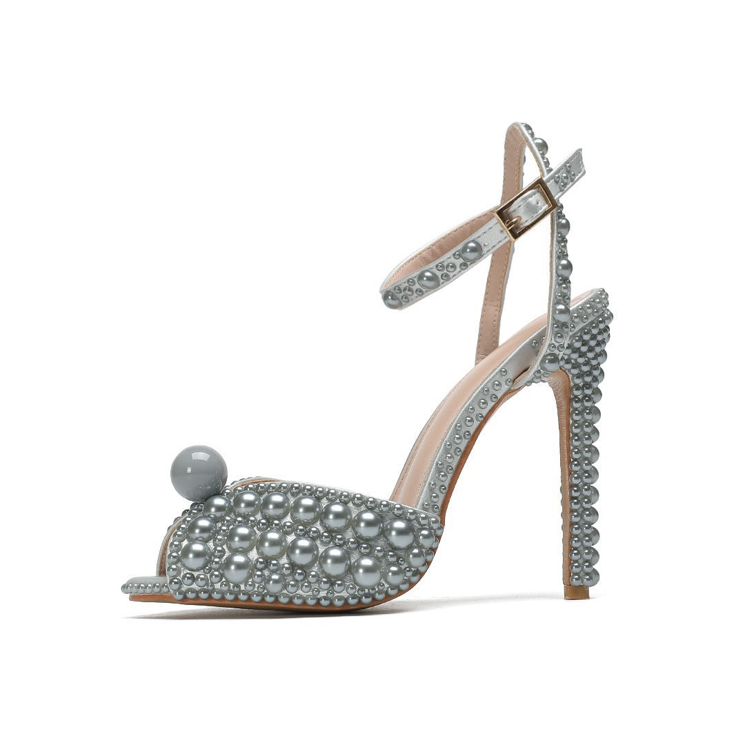 Rhinestone Pearl Womens Wedding Stiletto Heels