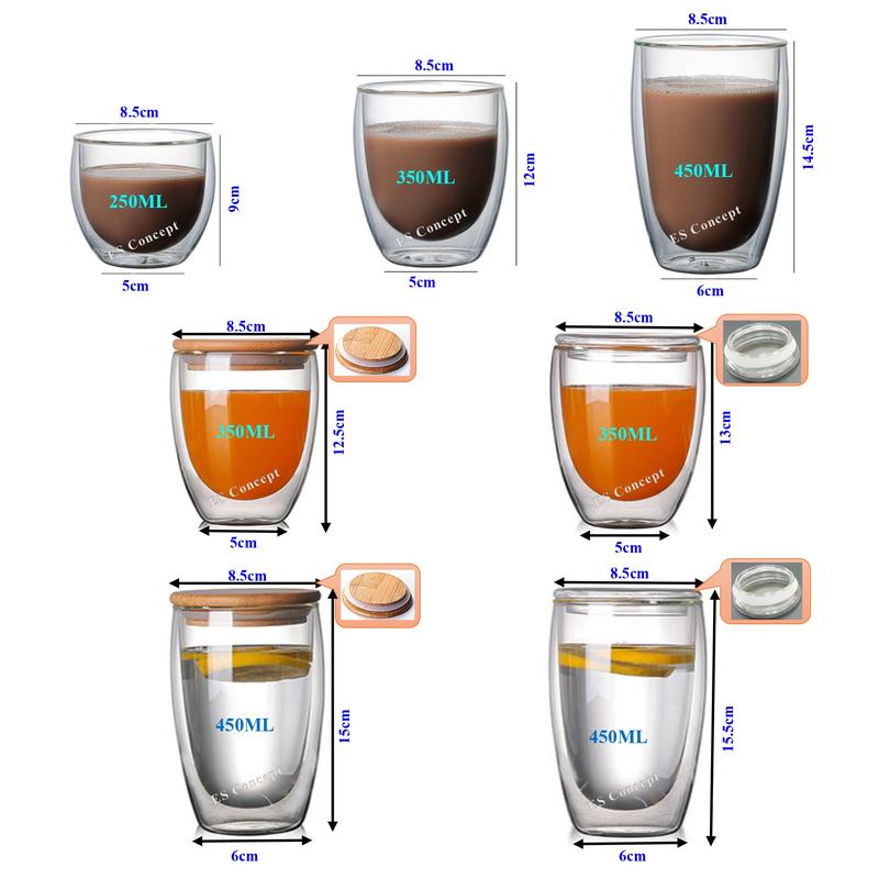 Double Wall Insulated Glass Coffee Cup with Lid