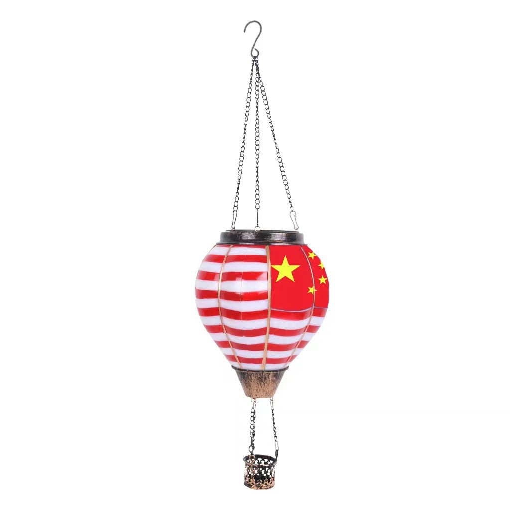 American Flag Hot Air Balloon Solar Lantern – Patriotic Outdoor Light
