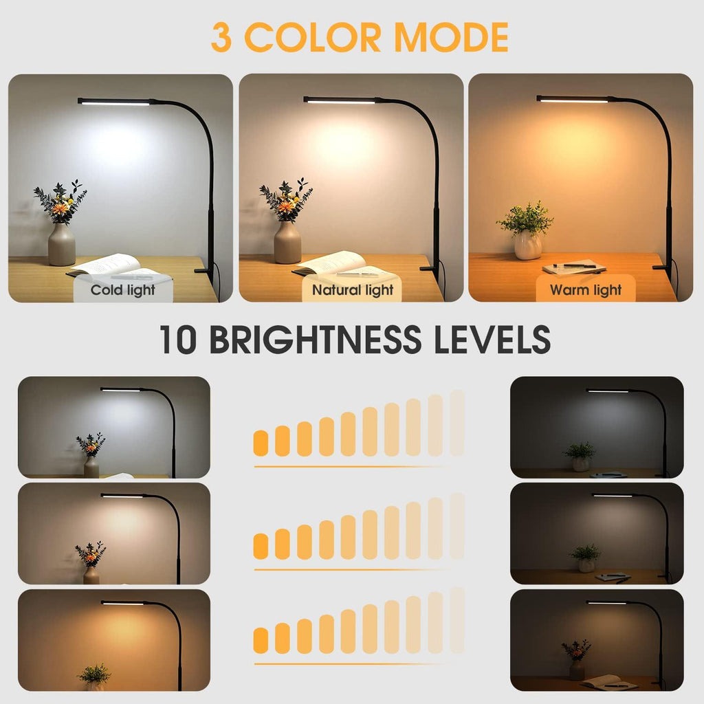 LED Eye-Care Desk Lamp – USB Powered with Adjustable Clip Arm