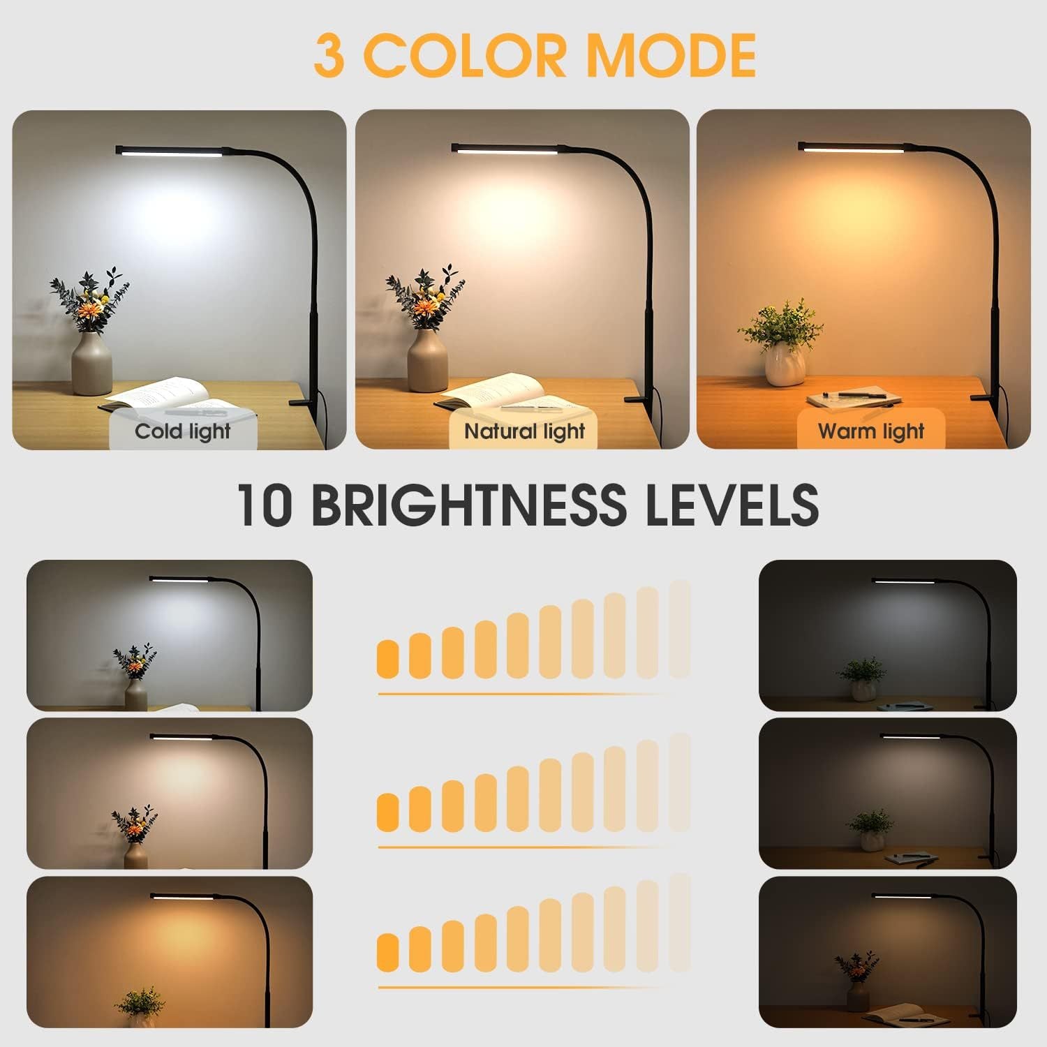 LED Eye-Care Desk Lamp – USB Powered with Adjustable Clip Arm