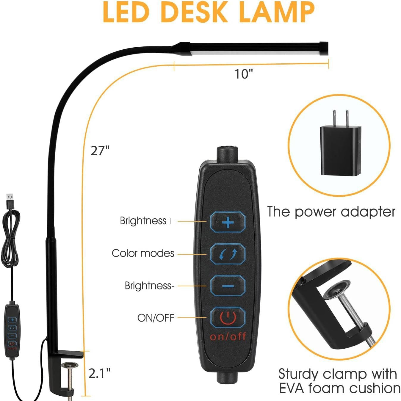LED Eye-Care Desk Lamp – USB Powered with Adjustable Clip Arm