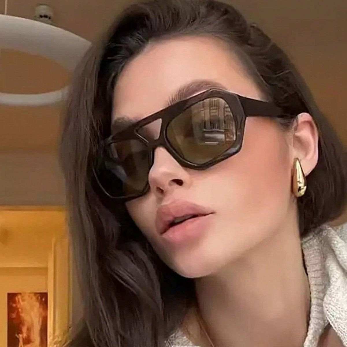 Retro Contrast Color Polygonal Sunglasses