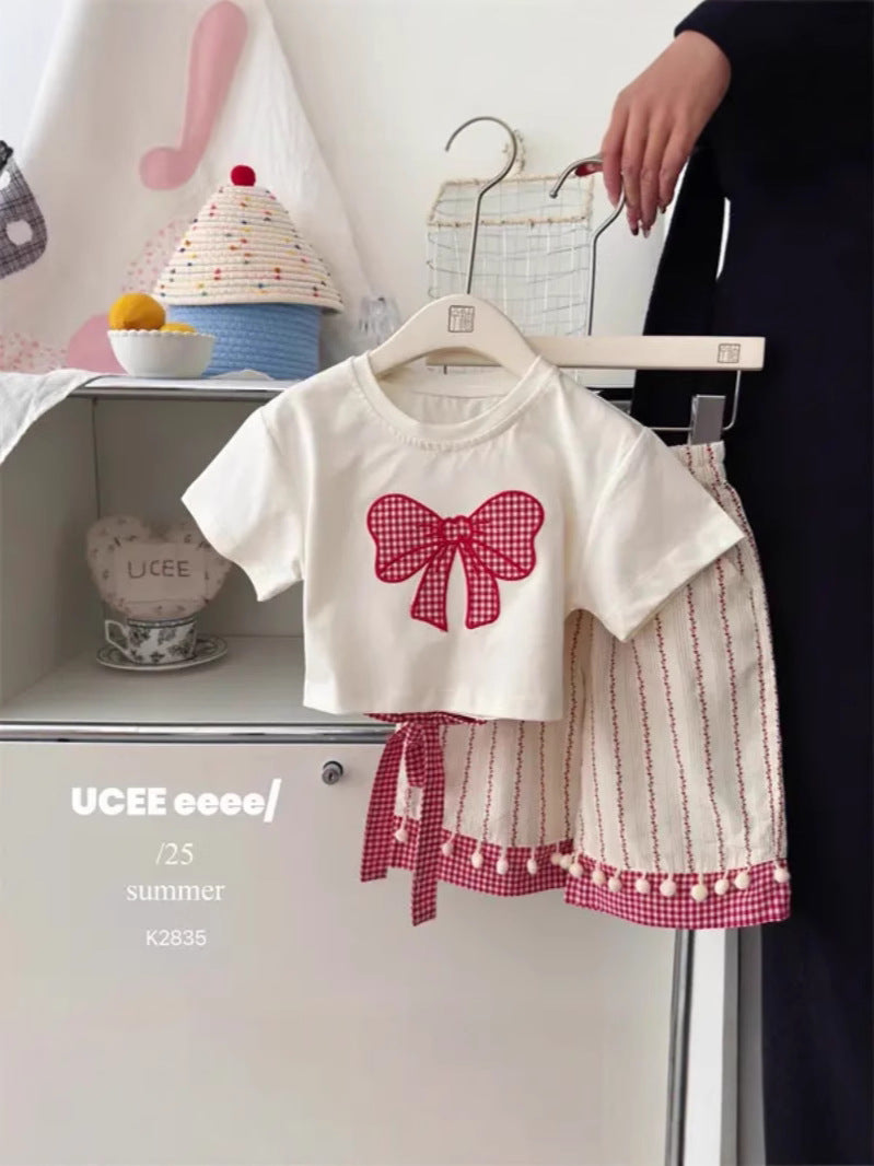 Girls Bow Print Short Sleeve Set