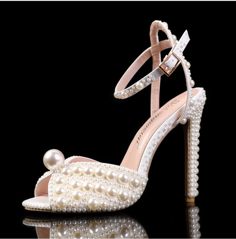 Rhinestone Pearl Womens Wedding Stiletto Heels