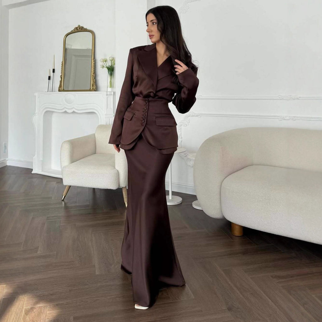Women Office Suit Set Cardigan Skirt