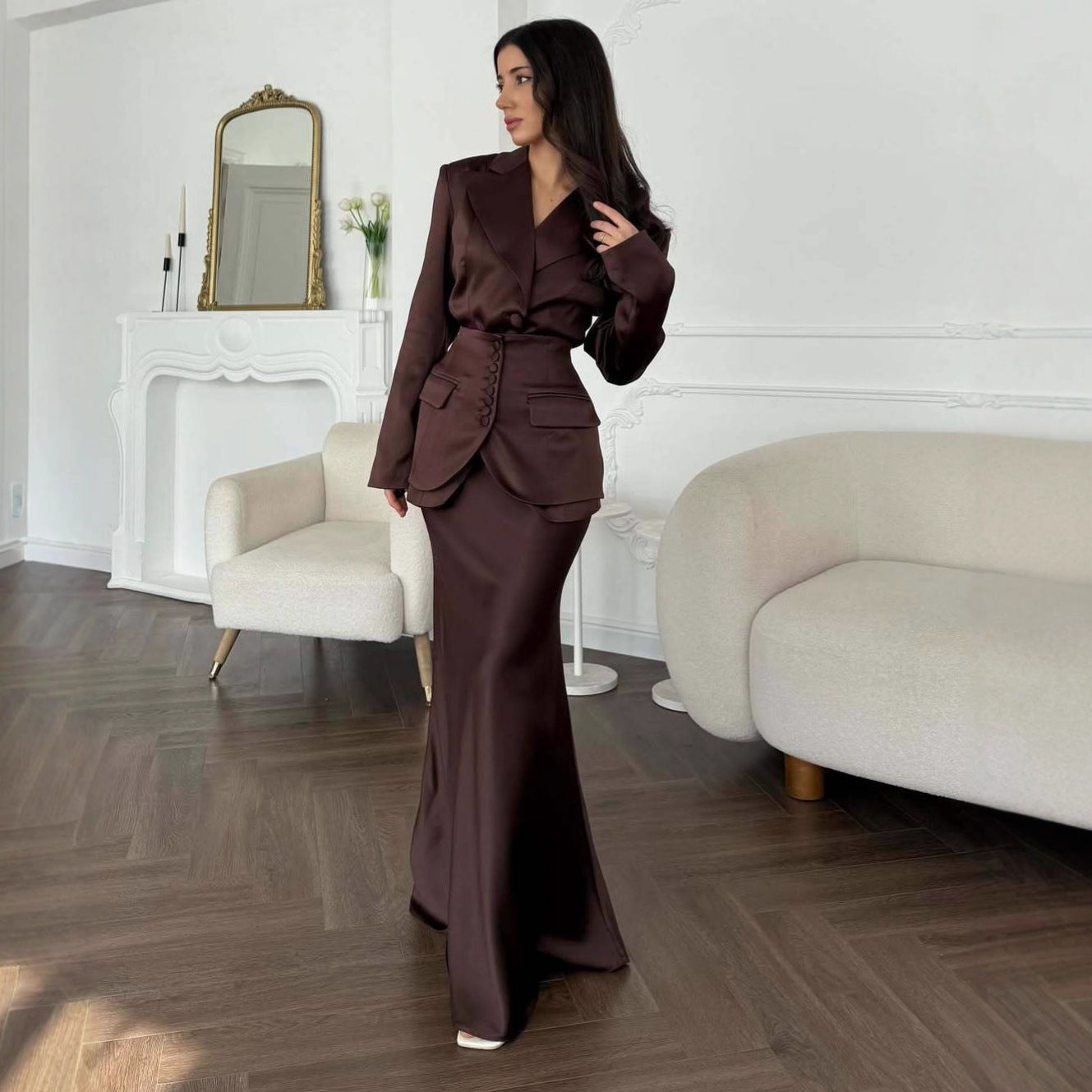 Women Office Suit Set Cardigan Skirt