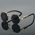 Retro Metal Round Sunglasses with Leopard Head Design