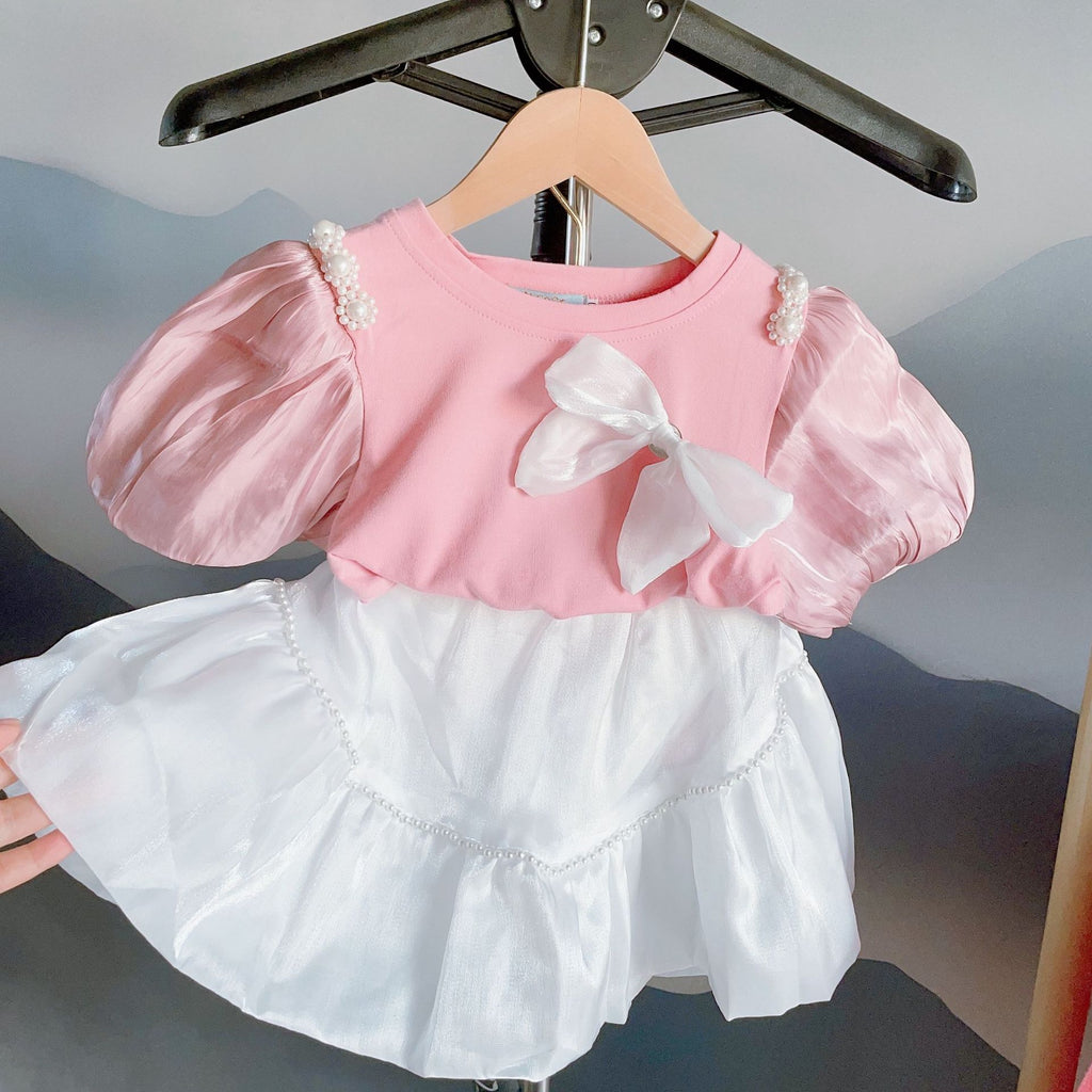Girls Pearl Trimmed Short Sleeve Culotte Set