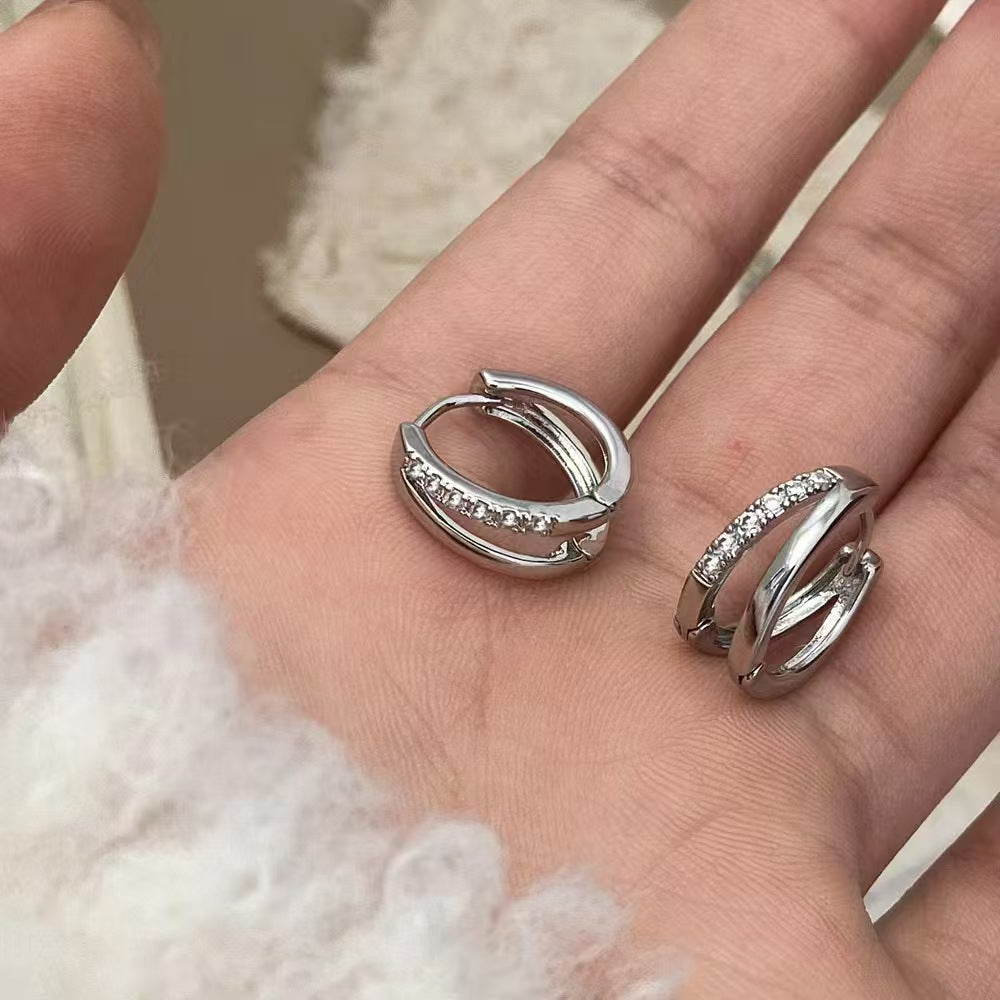 Geometric Zircon Double Ring Earrings