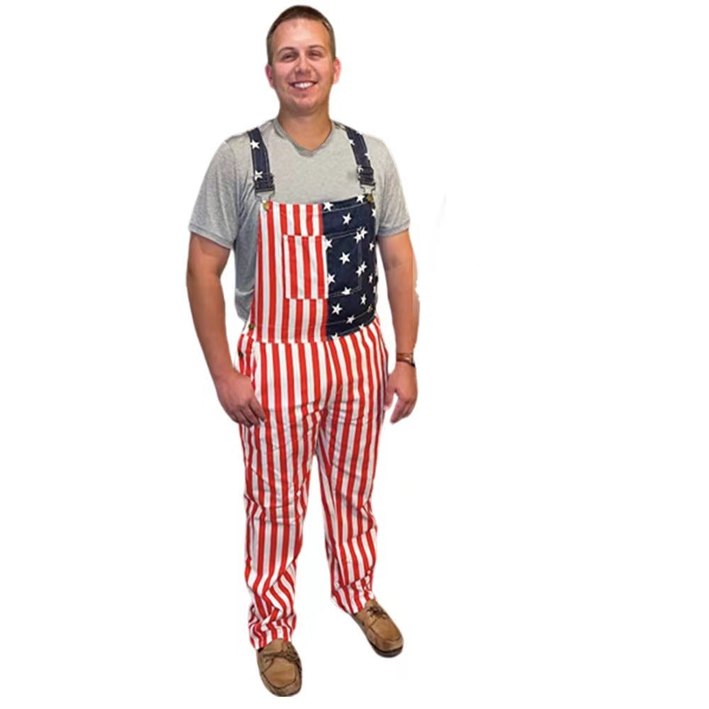 American Flag Couple's Overalls – 4th of July Denim Bib Pants