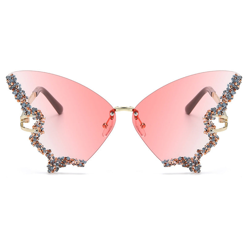 Butterfly Diamond Sunglasses – UV400 Protection, Oversized Metal Frame