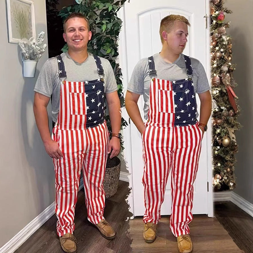American Flag Couple's Overalls – 4th of July Denim Bib Pants