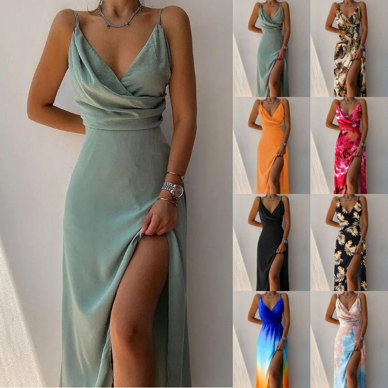Sling V-neck Printed Dress