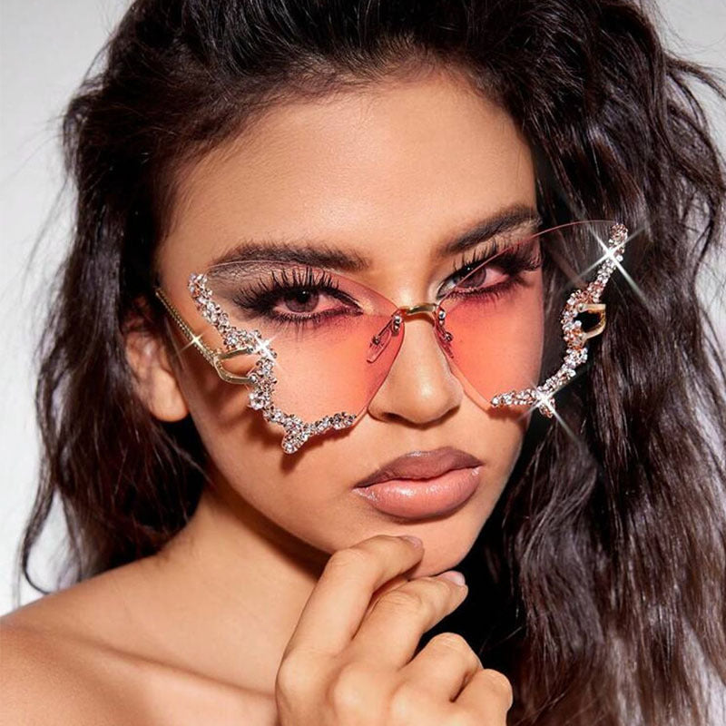 Butterfly Diamond Sunglasses – UV400 Protection, Oversized Metal Frame