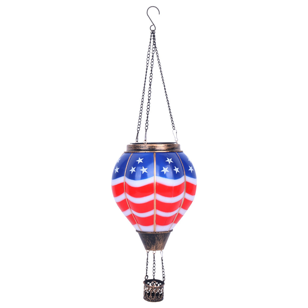 American Flag Hot Air Balloon Solar Lantern – Patriotic Outdoor Light