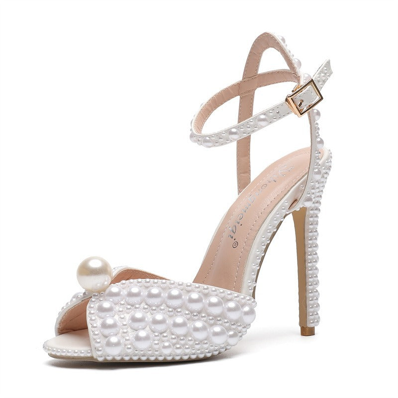 Rhinestone Pearl Womens Wedding Stiletto Heels