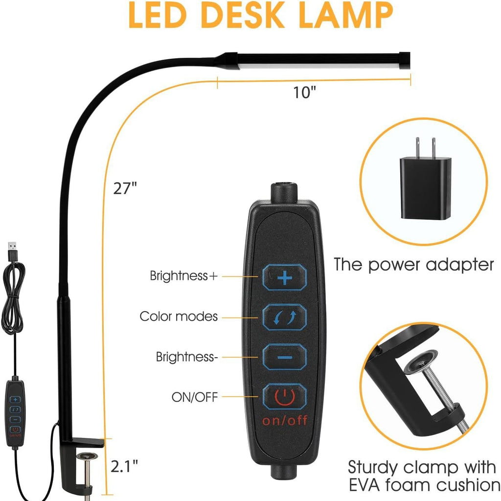 LED Eye-Care Desk Lamp – USB Powered with Adjustable Clip Arm