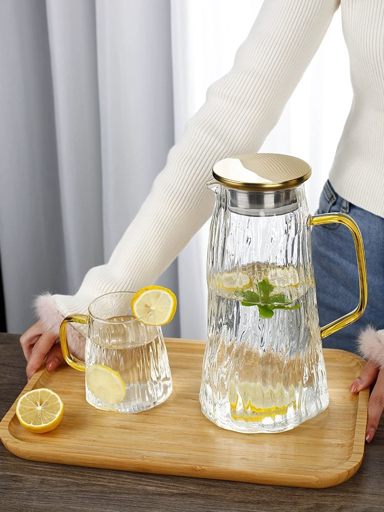 Large Capacity Glass Cold Water Kettle with Glacier Pattern