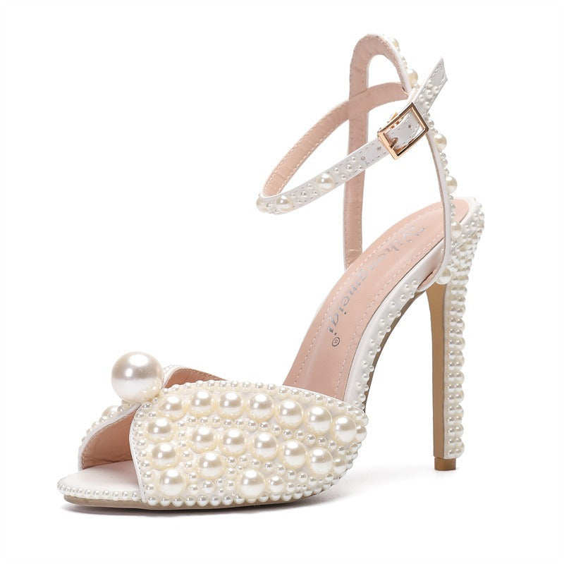 Rhinestone Pearl Womens Wedding Stiletto Heels