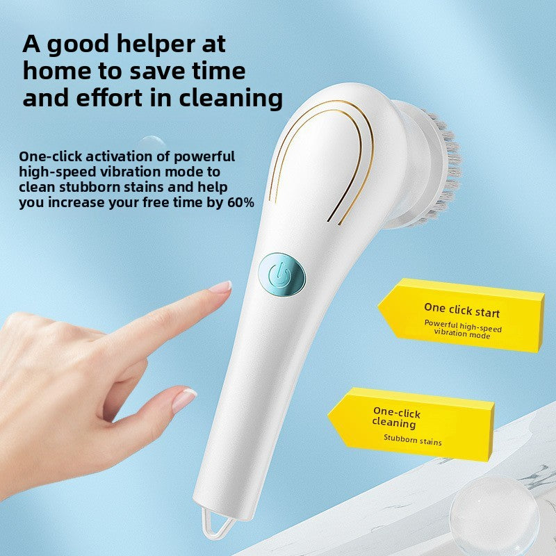 USB Rechargeable Handheld Electric Cleaning Brush with 5 Interchangeable Heads