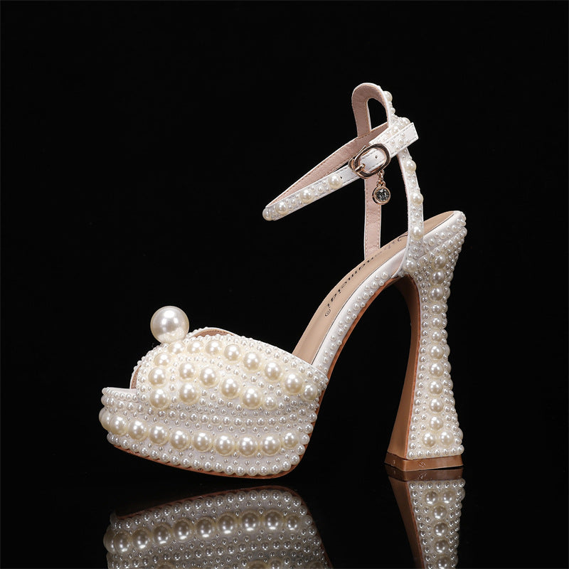 Rhinestone Pearl Womens Wedding Stiletto Heels